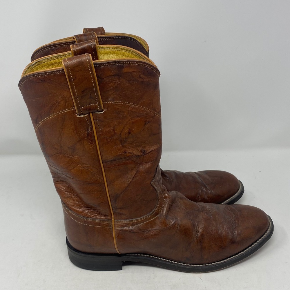 Justin Classics Mens Brown Leather Roper Western Cowboy Boots 8.5 D